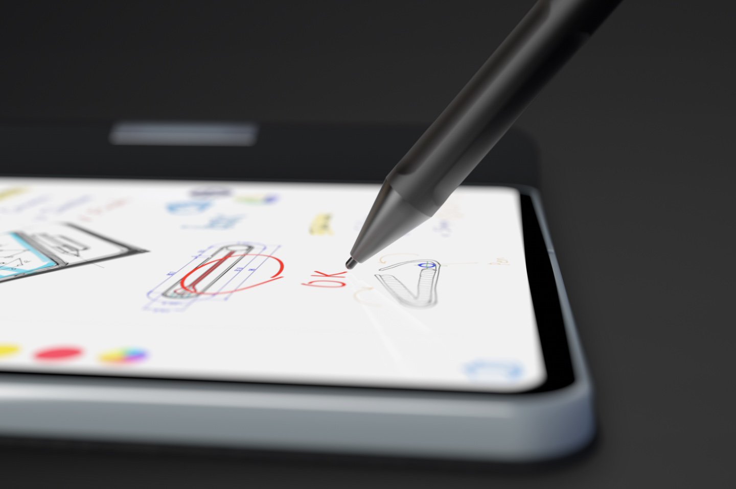 ブラックレザー。iPadのようにペンで画面上に文字やイラストを書くことができます。